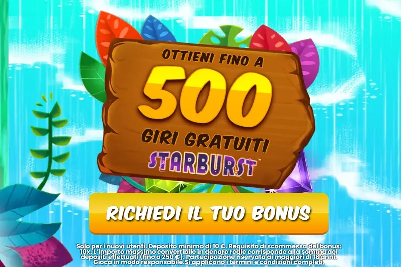 Amazon Slots bonus in Italia con 500 giri gratis e requisito 10x
